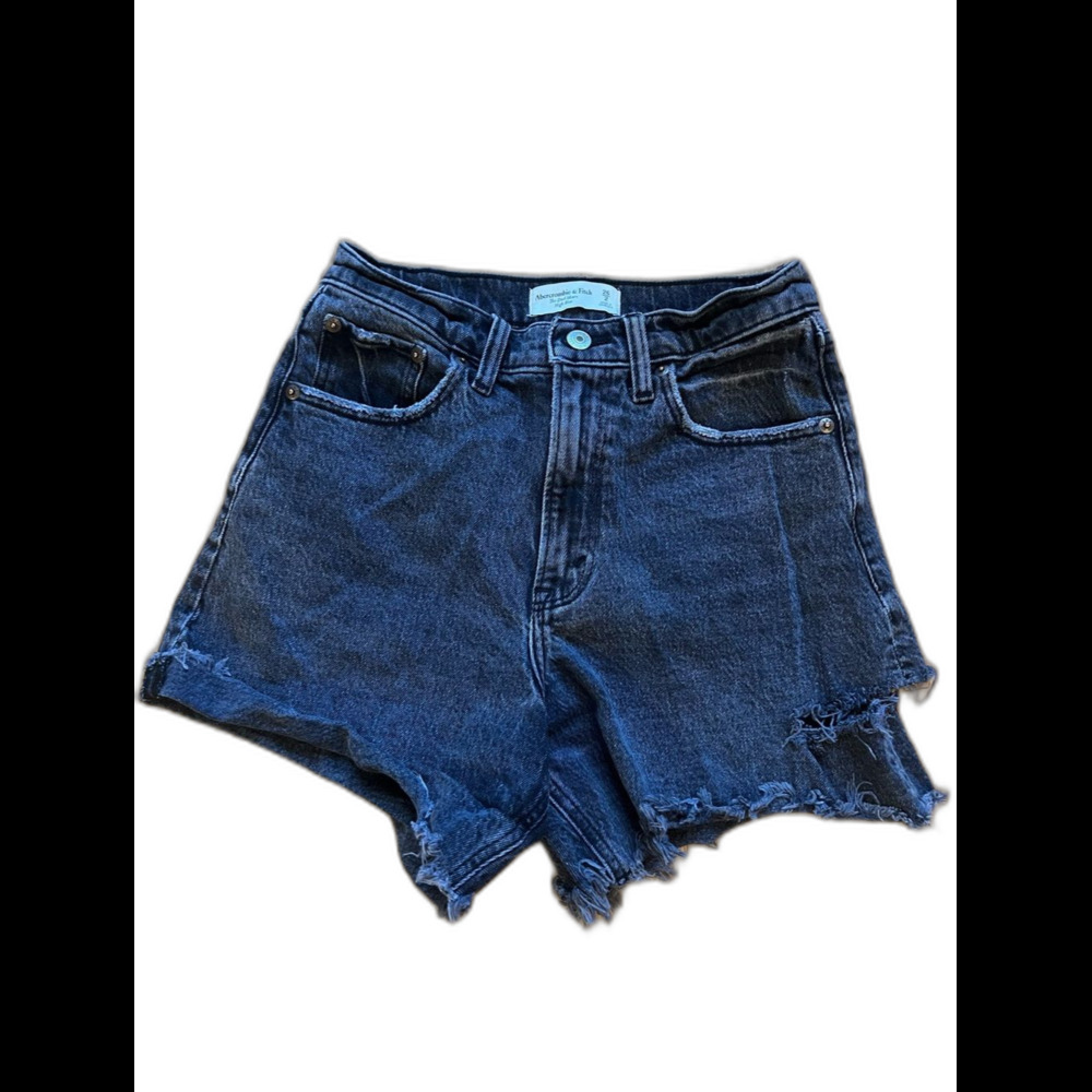 Abercrombie & Fitch The Dad Short Washed Black Distressed High-Rise Denim Jorts